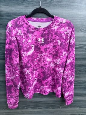Under Armour Rival Terry Printed Long Sleeve Shirt Pink Purple Tie Dye L